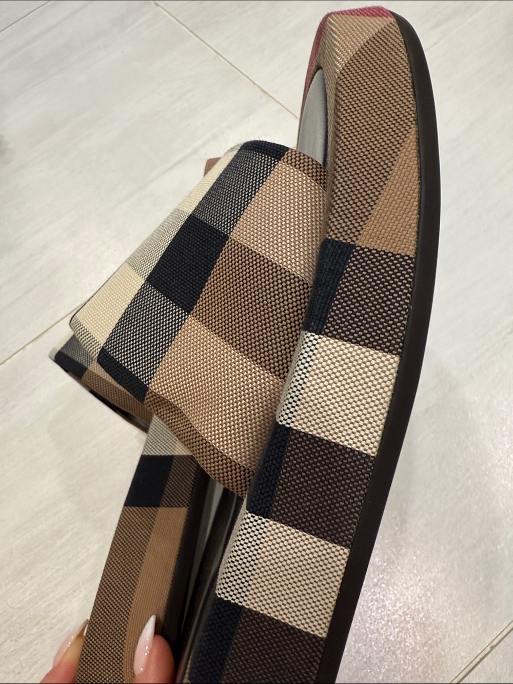 Burberry Plaid Slide Sandals in Beige Black and Red Accent - Picture 5 of 6